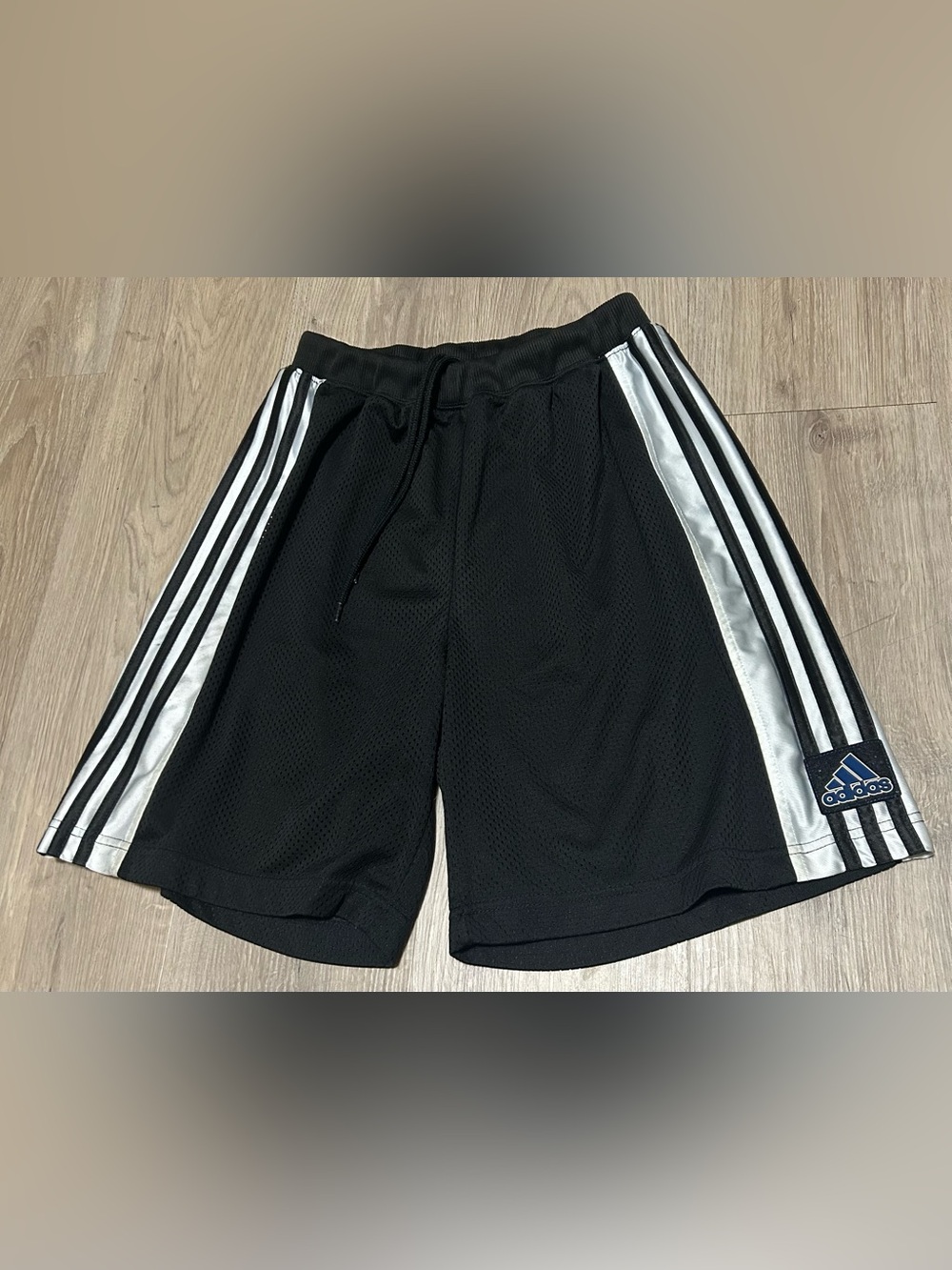 Vintage Y2K Black  Adidas basketball Mesh Shorts with Side Stripes youth XL